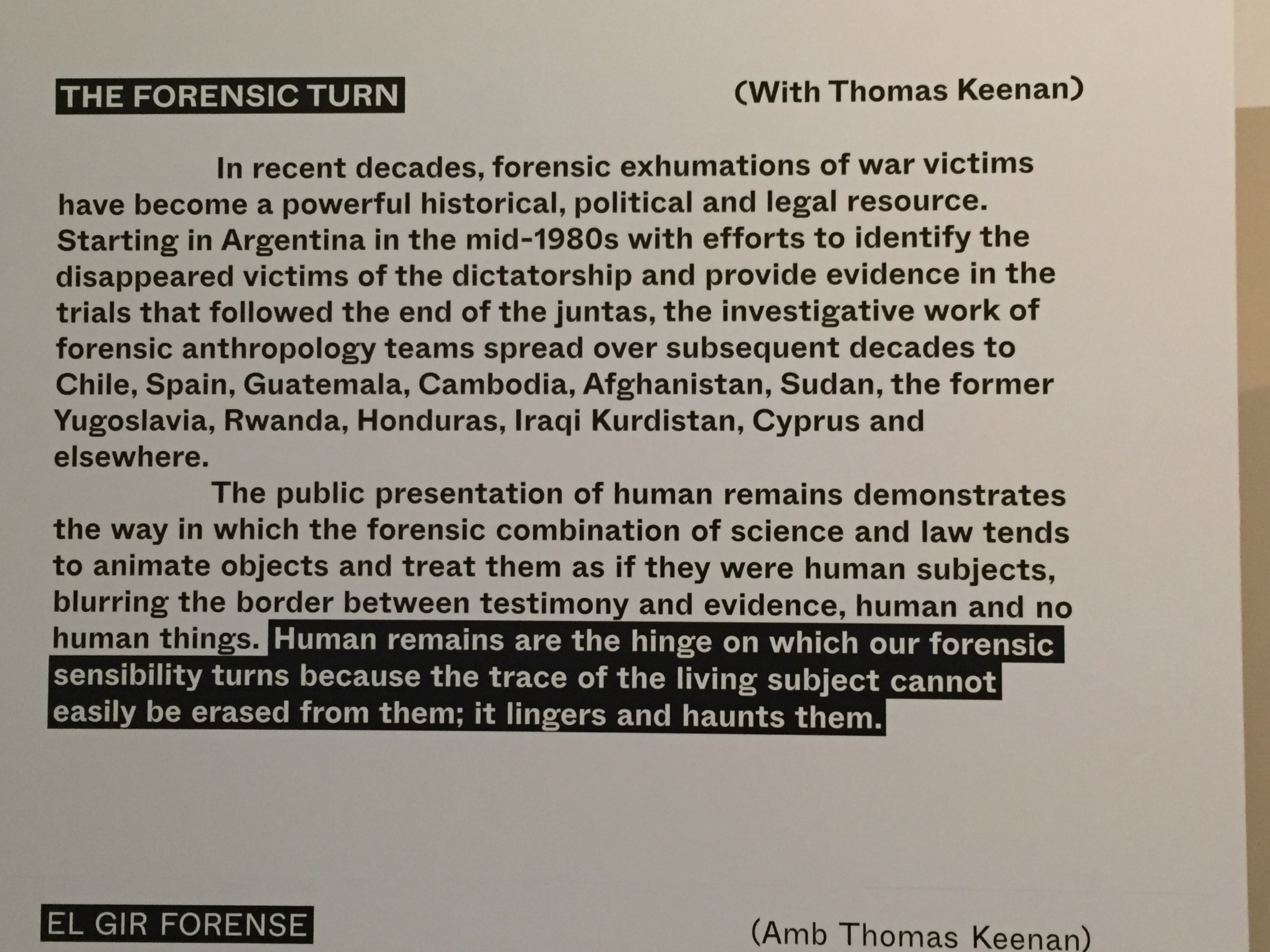 Museu d’Art Contemporani de Barcelona- Another placard describing the value of forensic art.