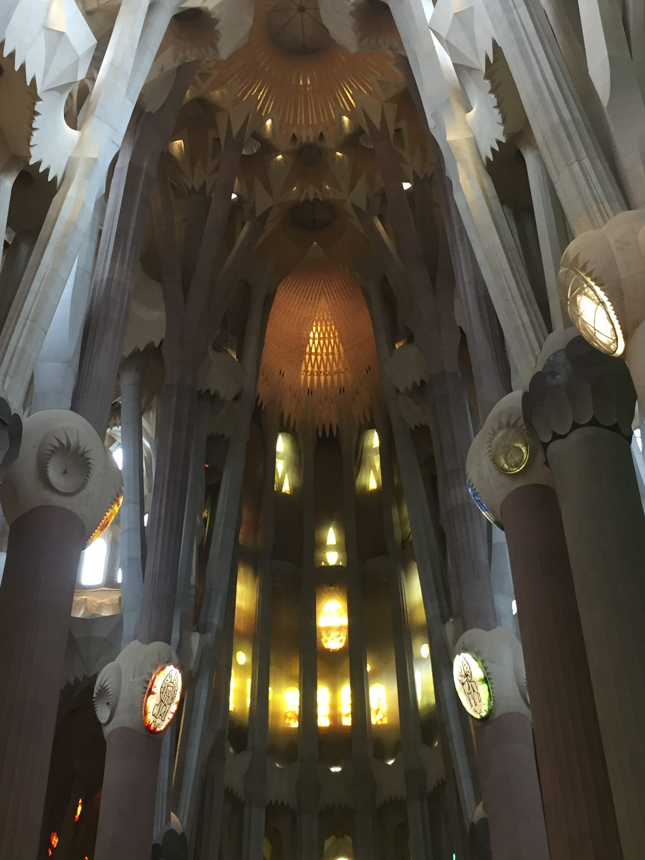The interior of La Sagrada Familia was elaborate throughout the structure, especially on the walls and ceiling.
