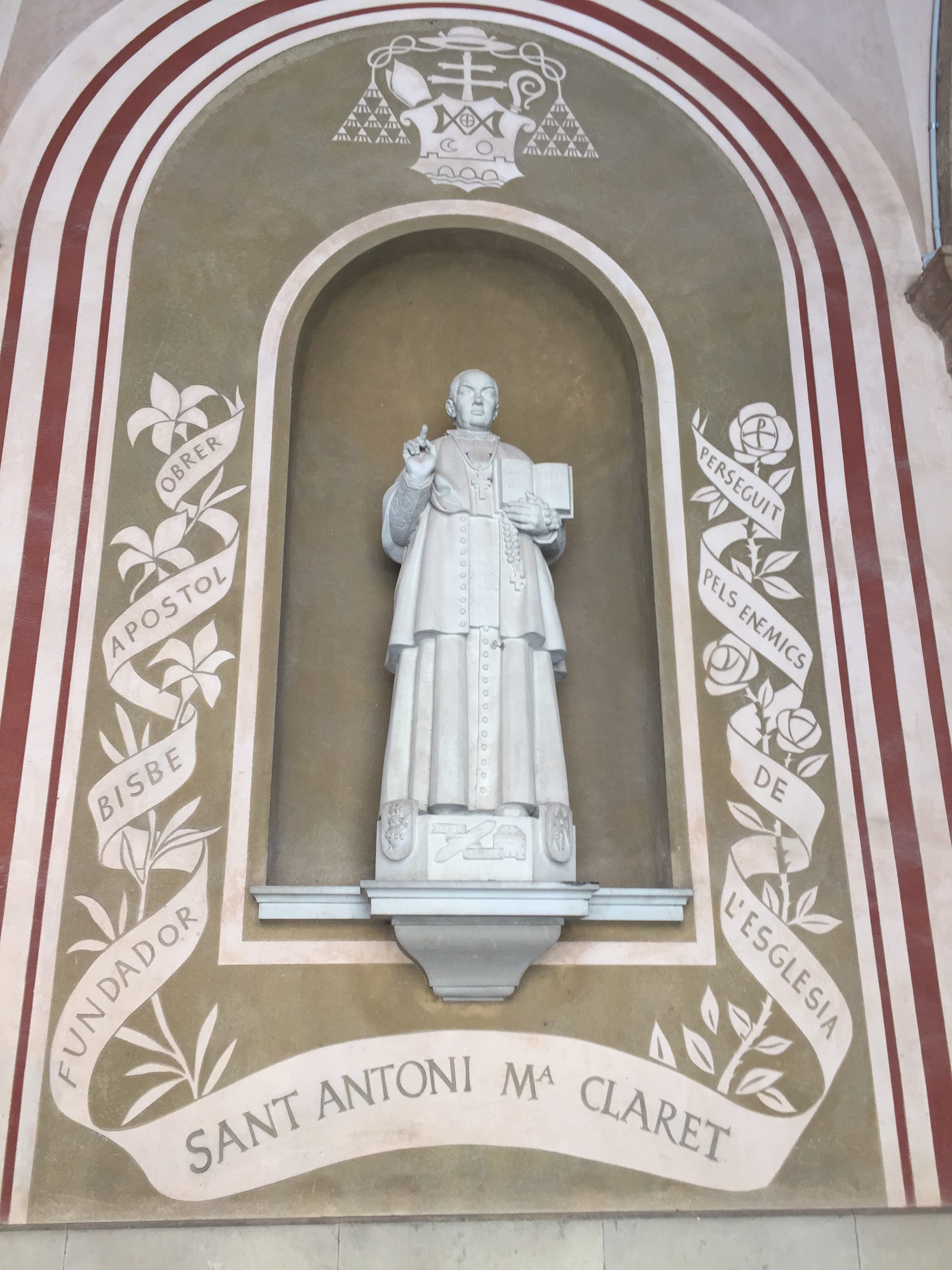 Montserrat- A statue of Saint Antony Claret in the interior basilica courtyard.