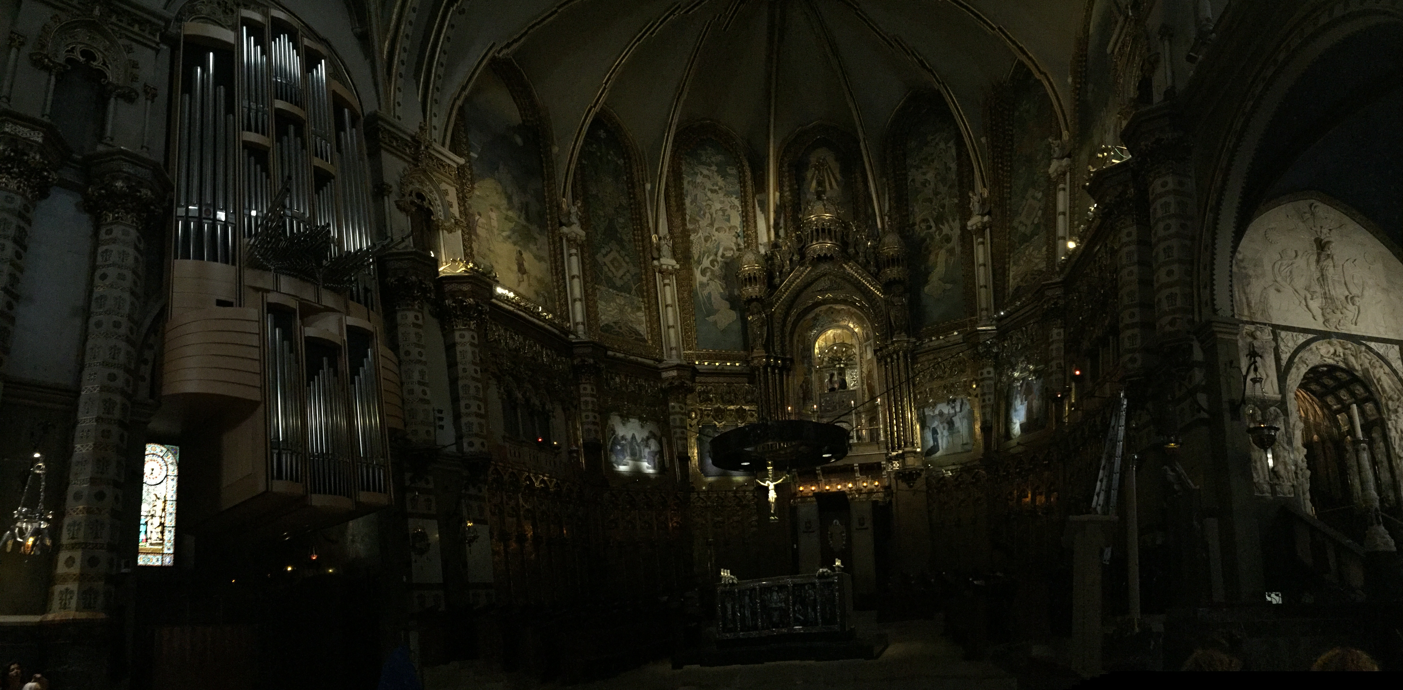 Montserrat- A panoramic photo of the basilica interior.