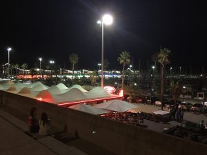 The Barcelona Beach at night.