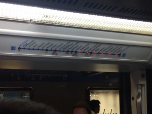 Above the doors of each Metro car was a map of the Line's route with lights indicating each stop that remained. Compare that to MARTA where the location of the train remains more of a mystery.