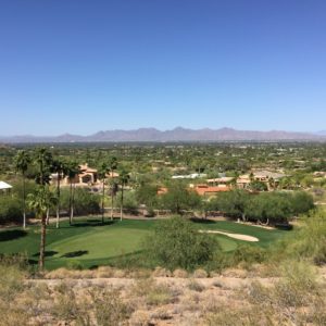Paradise Valley, Arizona- Although most Phoenicians prefer xeriscapes to grass lawns, this Paradise Valley golf course appears healthy and provides stunning mountain views for the golfers.