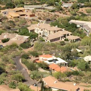Paradise Valley, Arizona- A view of southern Paradise Valley as seen from Camelback Mountain. Paradise Valley is Phoenix's wealthiest suburb and has an abundance of enormous, elegant homes with a wide variety of Southwestern architecture.