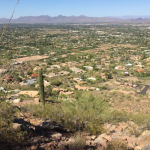 Stockdale, Arizona- A view of eastern Stockdale, southern Paradise Valley, and the McDowell Mountains as seen from Camelback Mountain.
