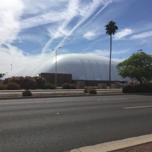 Tempe, Arizona- The distinctive Verde Dickey Dome, also known informally as "The Bubble," on the campus of Arizona State University. The Dome provides climate-controlled indoor practice for the ASU football team.