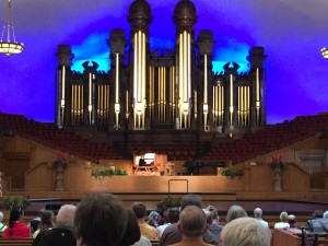 The interior of The Tabernacle during a pipe organ concert.