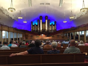 The interior of The Tabernacle during a pipe organ concert.