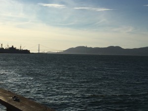 A panorama of the Golden Gate Bridge and Marin County. 