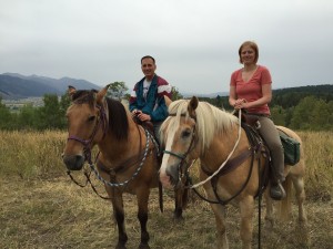 Mark and Lizzy agree that time on horseback is definitely more serene than battling GA 400 or I-285 rush hour traffic. Alpine, WY.