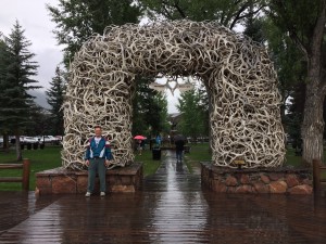 Mark at the famous elk antler sculpture- Jackson, Wyoming.