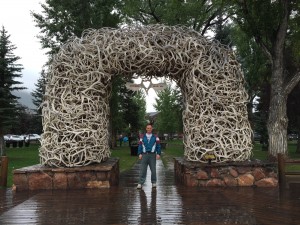 Mark at the famous elk antler sculpture- Jackson, Wyoming.